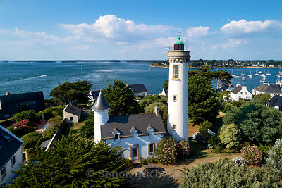 France, Morbihan (56), Golfe du Morbihan, Baie de Quiberon, presqu'ile de Rhuys,, entrée du Golfe du Morbihan, Arzon, Port-Navalo, phare de Port-navalo (vue aérienne)