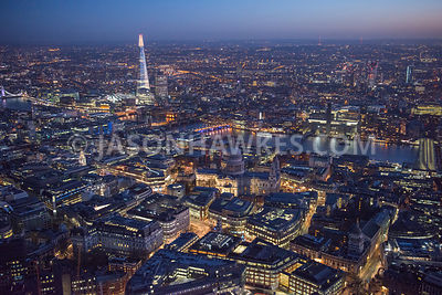 Night aerial view over St Paul's, City of London