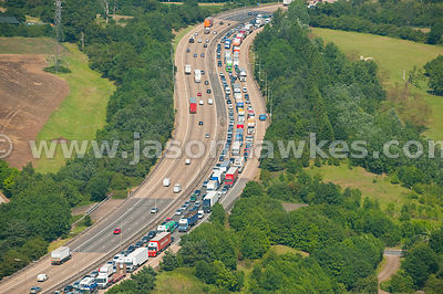 Aerial view of heavy traffic on motorway