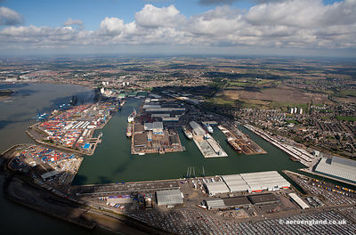 aerial photograph of Tilbury Docks England UK