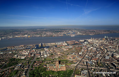 aerial photograph of Liverpool Merseyside England UK