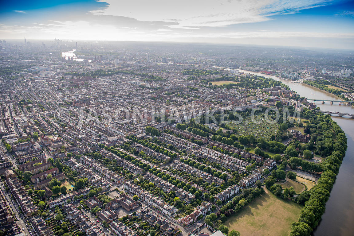 Aerial View. Aerial view of London, Park, Fulham. . Jason Hawkes