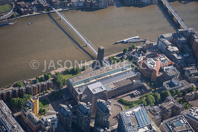 Aerial view of London River Thames and Millennium Bridge