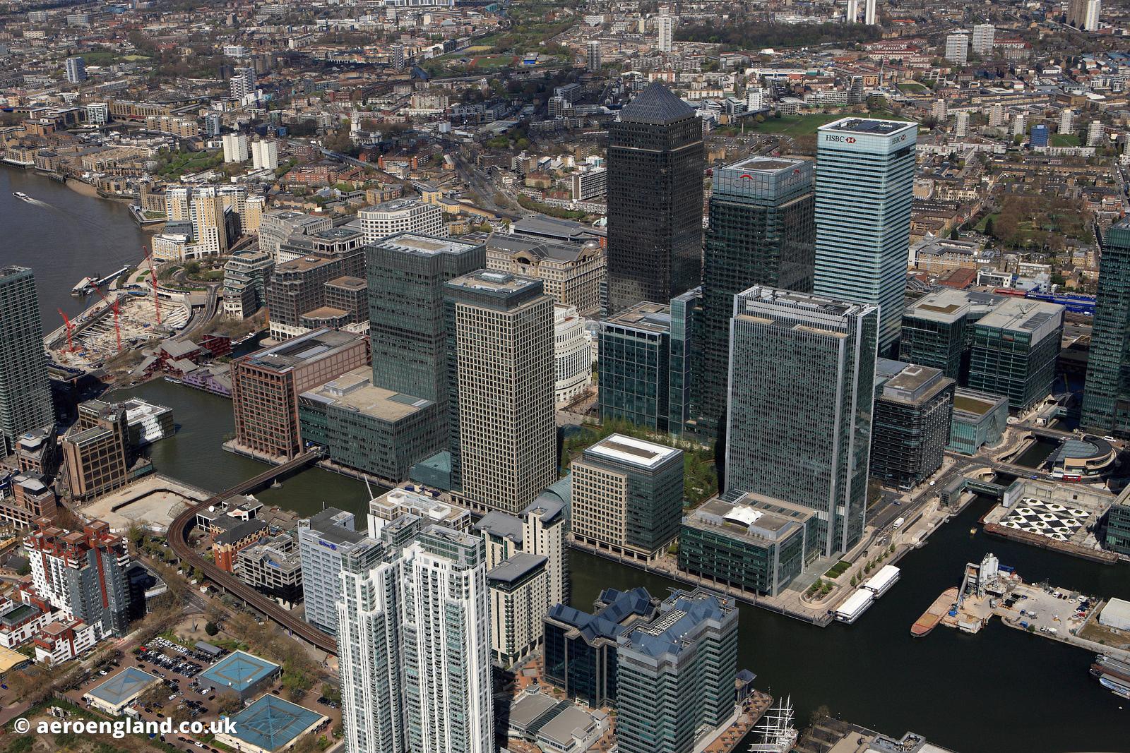 aeroengland aerial photograph of Canary Wharf Docklands London UK