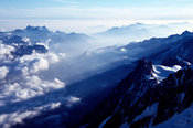 God beams over the Aiguille du Midi and the Chamonix Valley