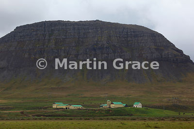 Typical Icelandic farming landscape near Stadarholskirkja, Dalabyggd, Vesturland (West Region), Iceland