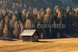 A mountain hut in hiking area of the Fanes Sennes Prags Nature Park near Schluderbach Carbonin in the South Tyrol, Italy.