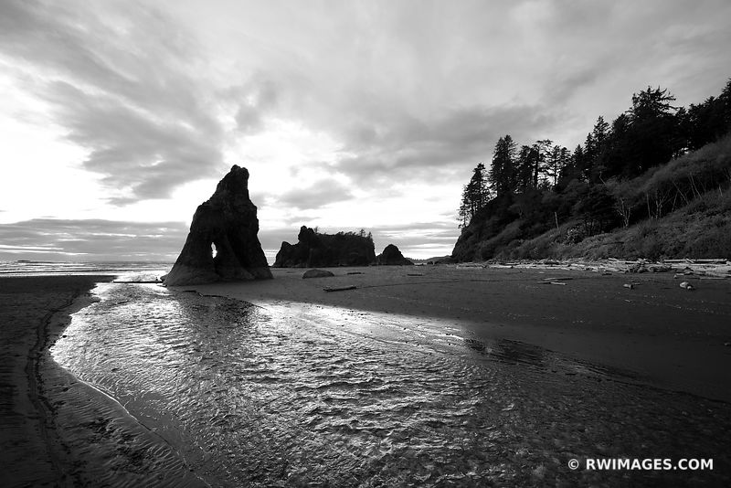 RUBY BEACH OLYMPIC NATIONAL PARK WASHINGTON PACIFIC NORTHWEST COAST BLACK AND WHITE
