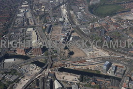 Manchester Western Gateway crossing point of the river Irwell and the new Ordsall Chord Rail Link and the new developments taking place at Middlewood Lock area of Salford Central