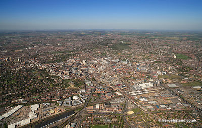 Panoramic wide angle aerial photograph Nottingham England UK