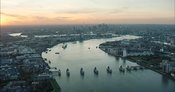 London Aerial Footage of Thames Barrier.