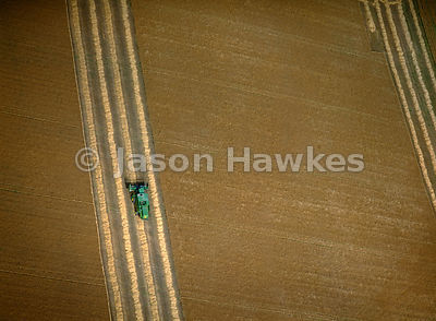 Tractor harvesting field