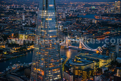 Aerial view of The Shard at night, London