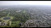 Aerial footage of Kensington Palace, Kensington Gardens, Kensington and the Albert Hall, London.