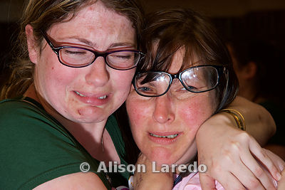 Sisters Sarah Mortimer and Louse Munster at the referendum count centre in Mayo when the 57% Yes vote was announced. PHOTO: ALISON LAREDO