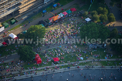 Aerial view of people sitting in Potters Fields Park, London