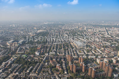 Aerial view of Chelsea and Westminster Hospital and Fulham Road, Chelsea.