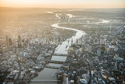 Aerial view of London at dawn.
