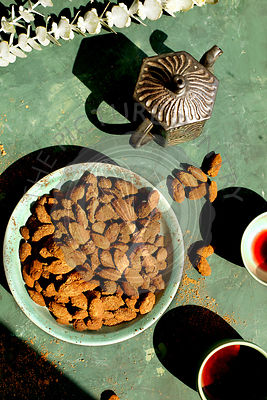 Cacao Ashwagandha Almonds served with hibiscus tea.