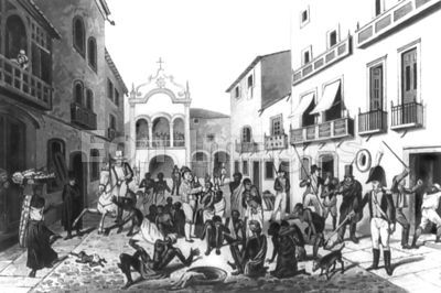 Slave market at Pernambuco, Brazil in early 1820s