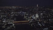Aerial footage of The Shard lit up at night