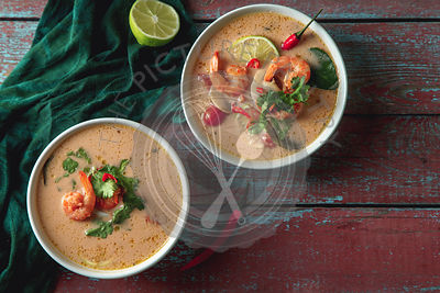 Traditional thai soup tom yum with shrimps
