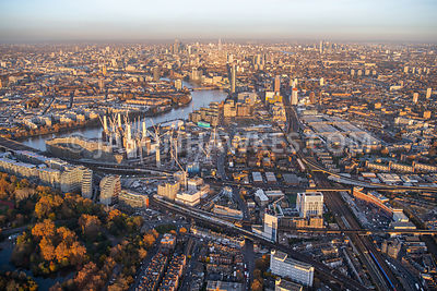 Aerial view of Battersea and Nine Elms, London.