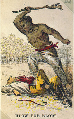 Card depicting rebellious slave
