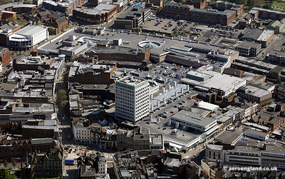 aerial photograph of the Mander Shopping Centre.Wolverhampton WV1 3ET UK