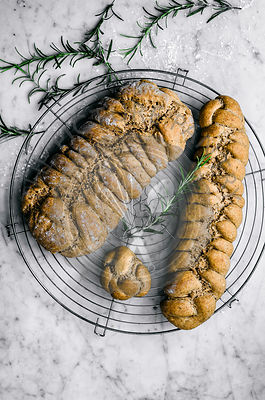 Rosemary, garlic, and olive oil plaited rye breads