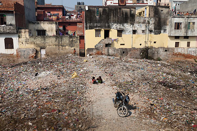 Residential area along the railway tracks near the Delhi Cantt station, Delhi, India