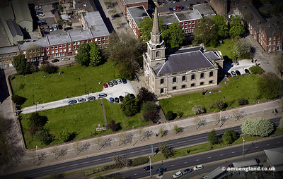 aerial photograph of St Johns Church, St John's Square Wolverhampton, West Midlands WV2 4BZ UK