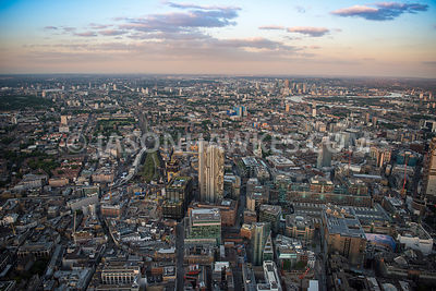 Aerial view of London, Shoreditch with Principal Tower (construction).
