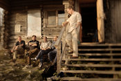 Group of hikers outside wilderness hut
