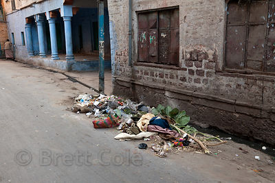 Garbage swept into a pile in the early morning in Jodhpur, Rajasthan, India