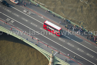 Aerial view of people walking over Westminster Bridge, London