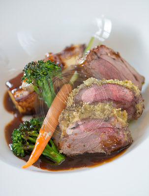 Roast rump of herb crusted Lamb.