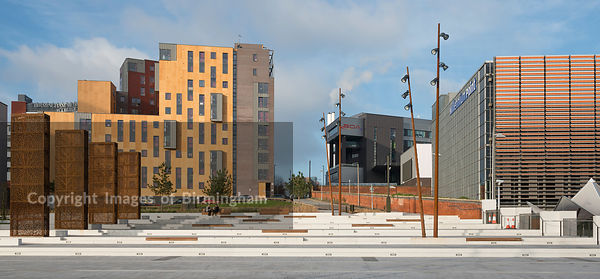 Eastside City Park is a 6.75 acre (2.73 ha) urban park located in the Eastside district of Birmingham City Centre. England, UK. Also pictured is Millennium Point.