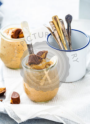Peanut Butter Overnight Oats served in a jar