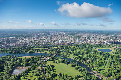 Aerial view of London Hyde Park, The Serpentine