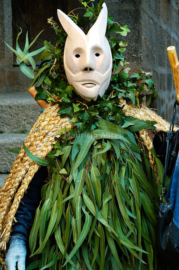Images of Portugal Traditional wooden masks during carnival. Lazarim