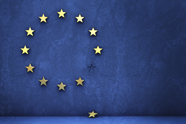 exit from the eurozone: golden star fallen from a blue wall