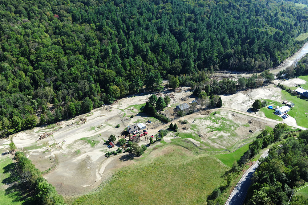 Damaged land on Route 100A just south of Bridgewater Corners.