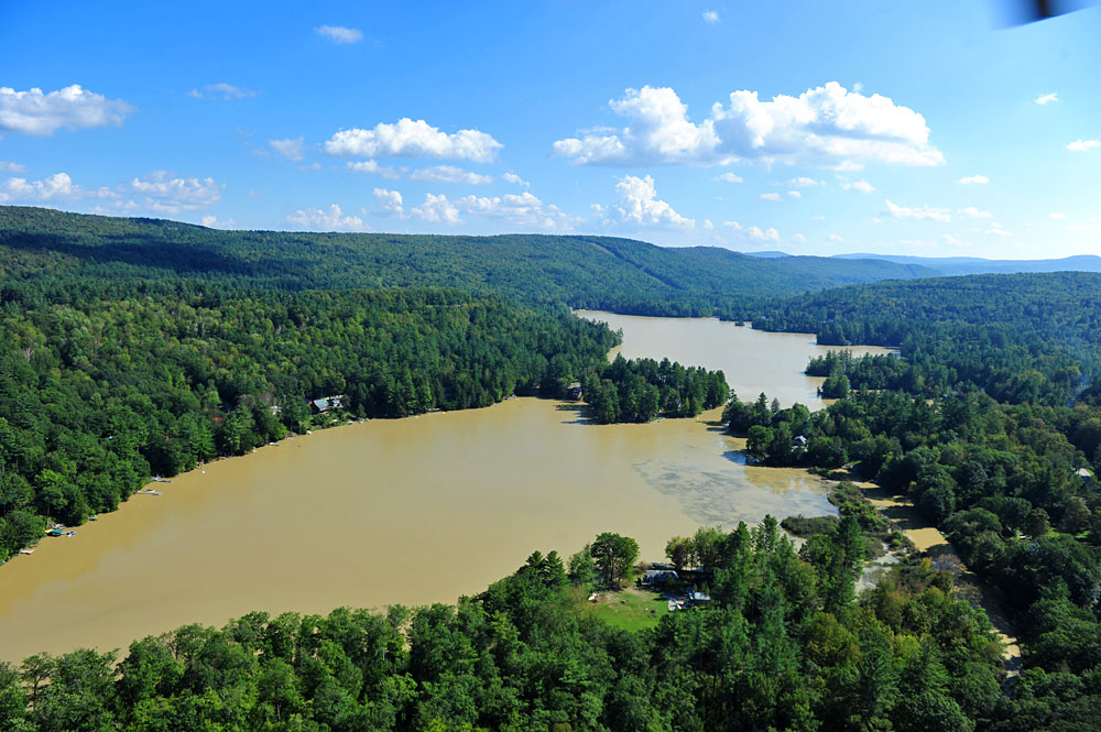 Lake Rescue in Tyson, Vermont colored brown with suspended silt and