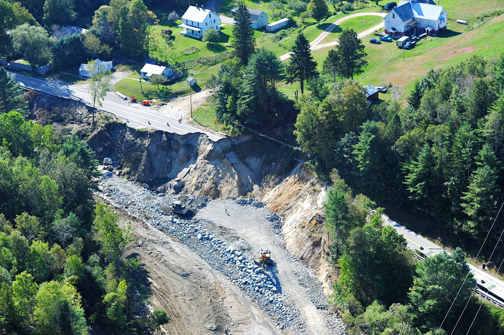 Route 131 with the rebuilding effort underway in Cavendish, VT.