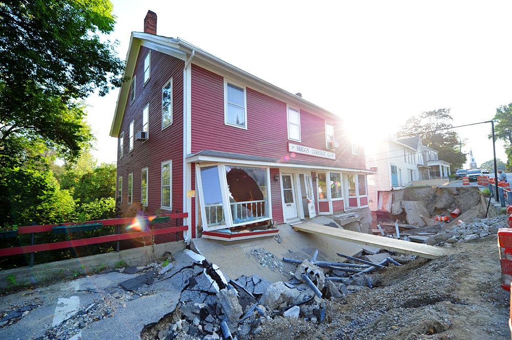 Severe erosion and property damage in Brandon, Vermont.