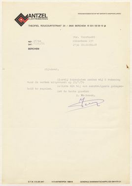 Letter from Antzel Elektrowerken