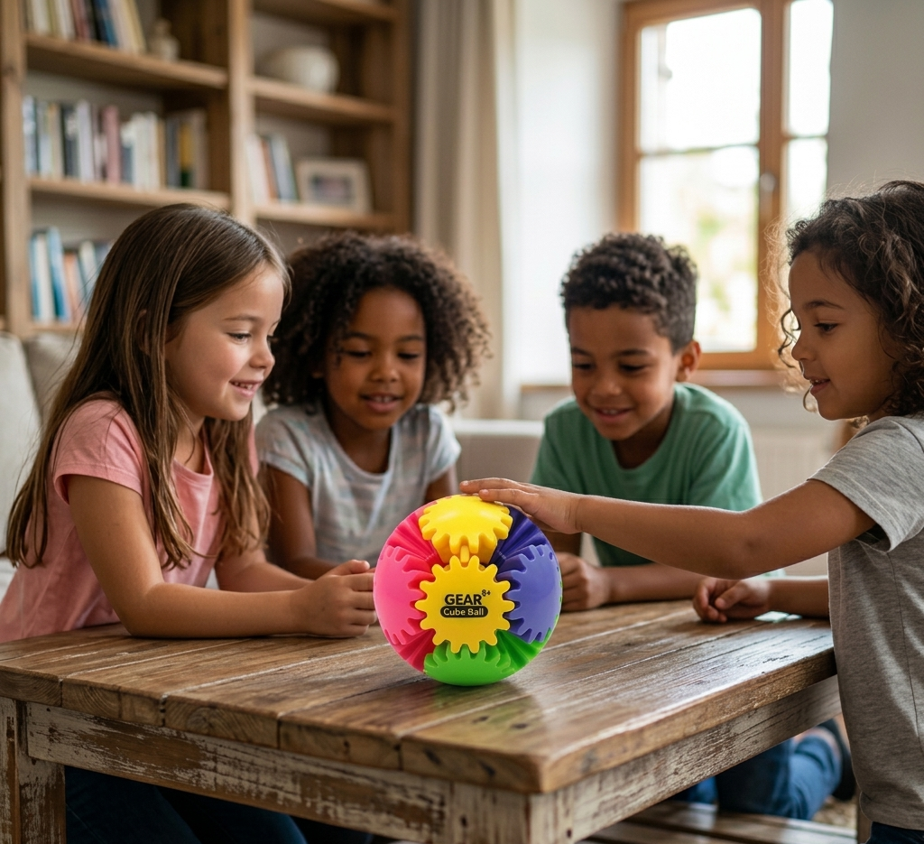 Mind Games Canada - 1902 Discover the Gear Cube Ball fidget toy with rotating gears. A portable desk toy designed for stress relief, focus, and fun.