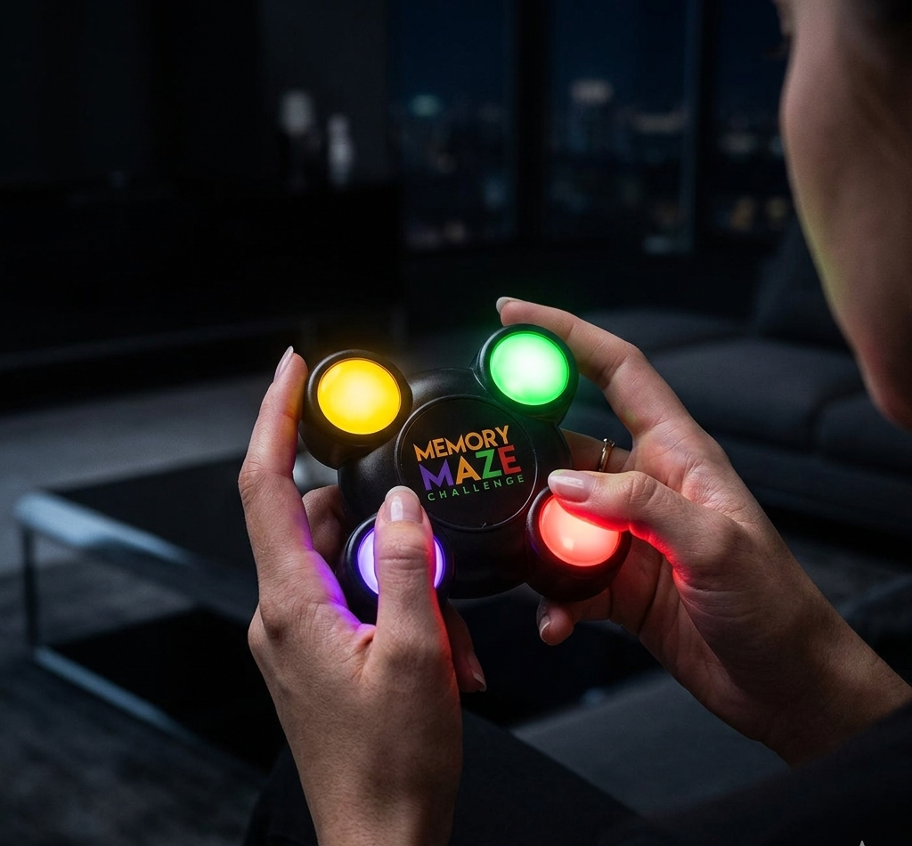Mind Games Canada - 1902 Play the Memory Maze Challenge, a handheld electronic game designed to improve memory, focus, and reaction time. Perfect for quick brain workouts.