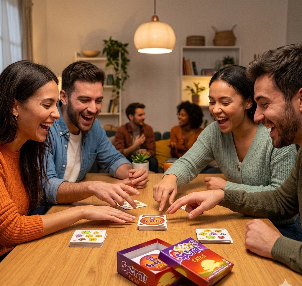 Mind Games Canada - 1902 Play Spot It! Catan, a fast-paced card game combining Catan themes with quick matching gameplay. Perfect for parties, families, and game nights.